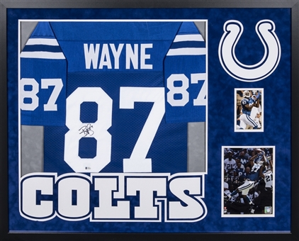Reggie Wayne Signed & Inscribed Indianapolis Colts Jersey In 42x34 Framed Display (Beckett)